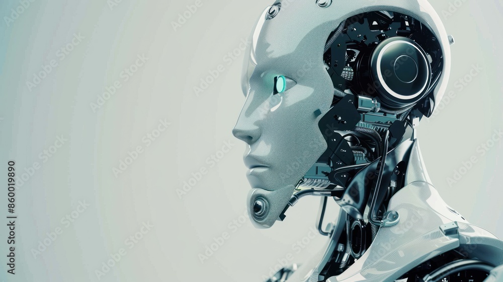 Metallic Android Head with Visible Machine Parts Metallic Android Head with Visible Machine Parts