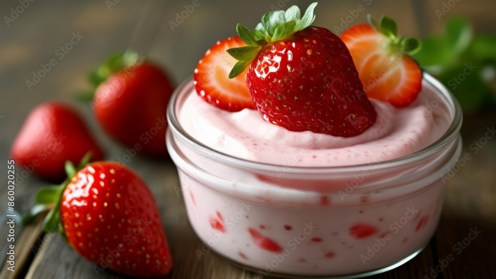 Delicious strawberry yogurt dessert ready to be enjoyed Delicious strawberry yogurt dessert ready to be enjoyed