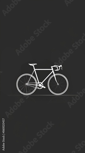 Simple dark wallpaper with a white, minimalist bicycle silhouette. ,Dark Color light ,vectorline design , illustration , Mobile Wallpaper
