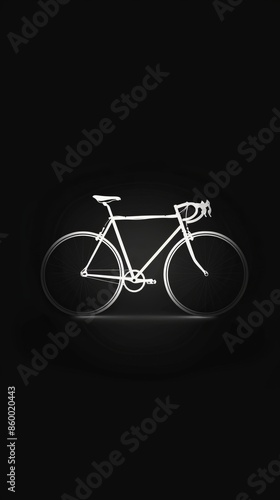 Simple dark wallpaper with a white, minimalist bicycle silhouette. ,Dark Color light ,vectorline design , illustration , Mobile Wallpaper