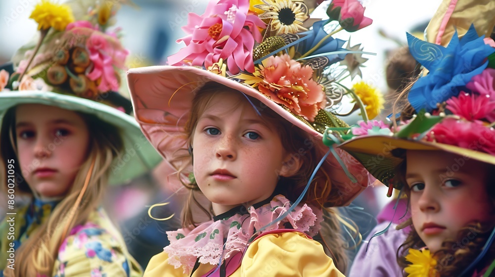 Kids playing dress-up, adorned in bright, fancy costumes and hats. Kids playing dress-up, adorned in bright, fancy costumes and hats.