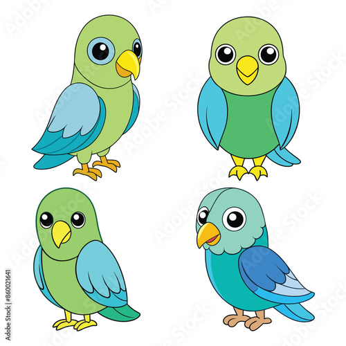 Cartoon Parakeet Clip Art Set - Isolated Vector Illustrations for Kids and Nature Lovers