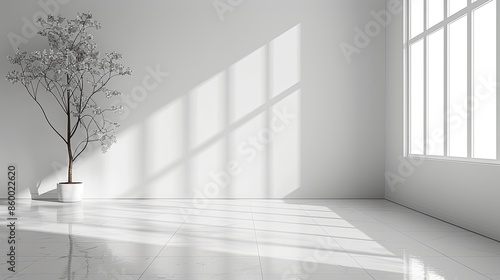 White empty studio room interior design white walls and corner tiled white