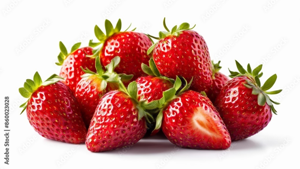 Fresh and juicy red strawberries with green leaves Fresh and juicy red strawberries with green leaves