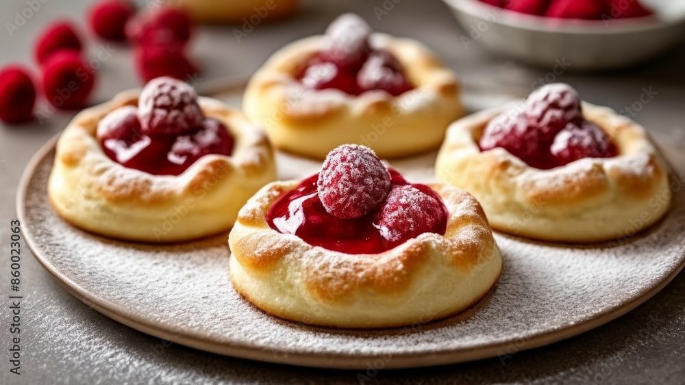 Delicious raspberry tarts ready to be savored Delicious raspberry tarts ready to be savored