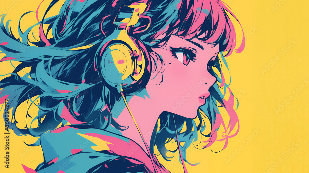 Naklejka premium 音楽を聴く女の子 AI