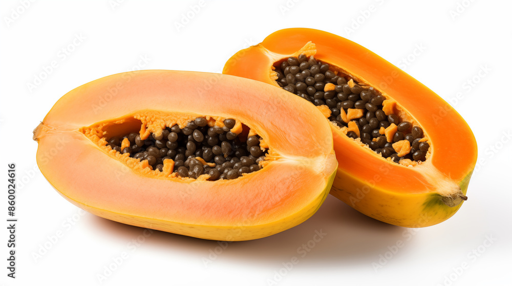 Fresh Papaya and half slice isolated on white background. Fresh Papaya and half slice isolated on white background.