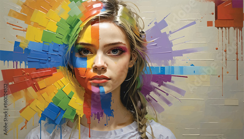 Vector watercolour drawing style person with graffiti