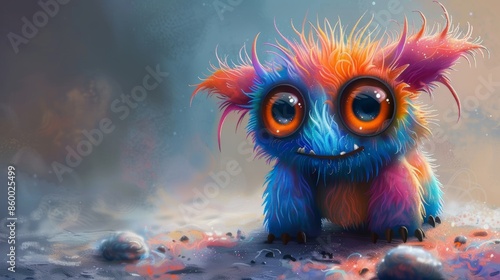 A cute monster with big, expressive eyes, standing in a playful pose, waiting to be colored with bright and vibrant colors.
