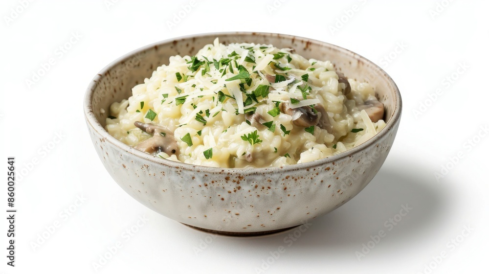 Creamy Mushroom Risotto with Shaved Parmesan Cheese Presentation Creamy Mushroom Risotto with Shaved Parmesan Cheese Presentation