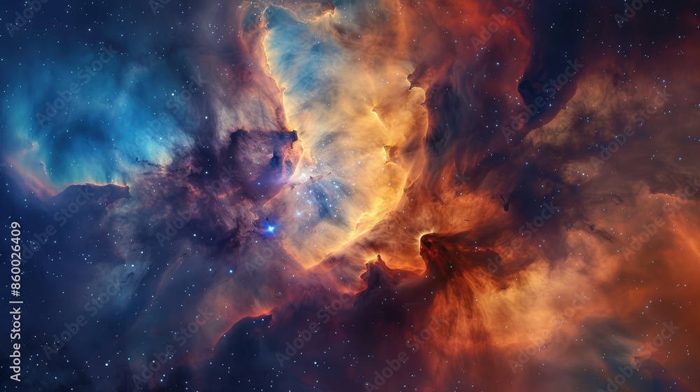 Fototapeta premium A dynamic image of a nebula collapsing in on itself, birthing a new star with swirling gas and vibrant colors