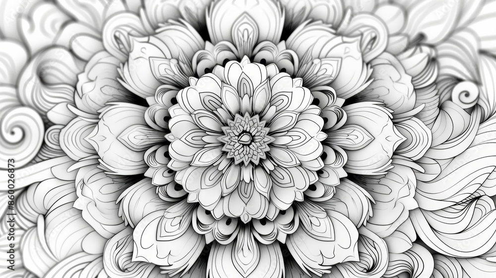 A mandala with flowing lines and organic shapes, encouraging a meditative coloring experience. A mandala with flowing lines and organic shapes, encouraging a meditative coloring experience.