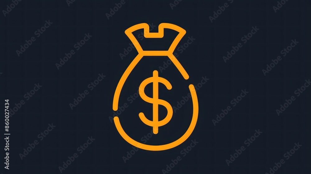 Obraz premium 2D graphic of a money bag icon representing wealth and savings, designed with a clean and modern aesthetic, using bold lines and a monochromatic color scheme, suitable for financial services and apps
