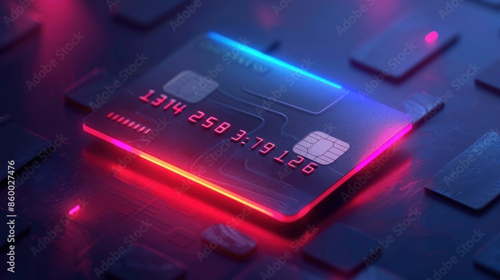 2D illustration of a credit card icon, showcasing a sleek and modern design with subtle gradients and crisp edges, representing electronic payments and financial transactions, ideal for fintech 2D illustration of a credit card icon, showcasing a sleek and modern design with subtle gradients and crisp edges, representing electronic payments and financial transactions, ideal for fintech