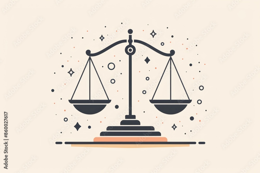 2D graphic of a balance scale icon, representing fairness and financial equilibrium, with a clean and modern design, featuring bold lines and a neutral color palette, perfect for legal and financial 2D graphic of a balance scale icon, representing fairness and financial equilibrium, with a clean and modern design, featuring bold lines and a neutral color palette, perfect for legal and financial