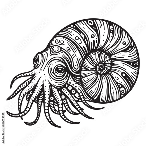 Line art of nautilus vector illustration