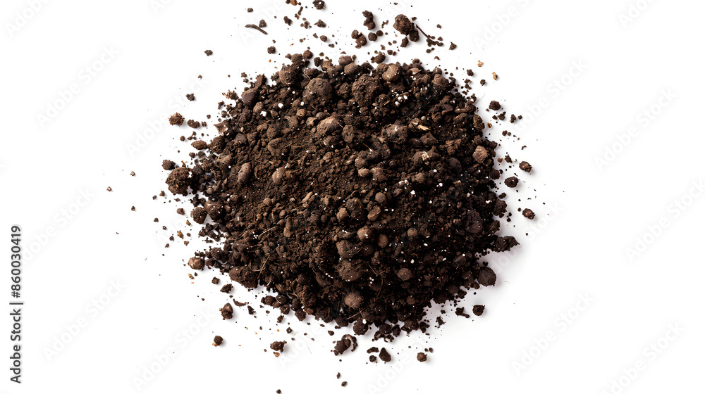 Pile of soil on white background, top view. Pile of soil on white background, top view.