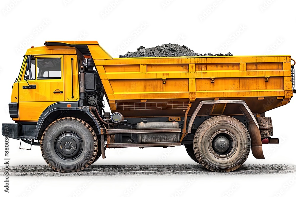 Yellow dump truck isolated on white background Yellow dump truck isolated on white background