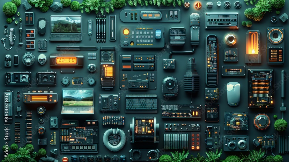 icon elements of symbol, such as acomputer, technology, Colors black green icon elements of symbol, such as acomputer, technology, Colors black green
