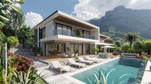 villa in mountains, near coastline, with luxury facilities and design.  © Bophe