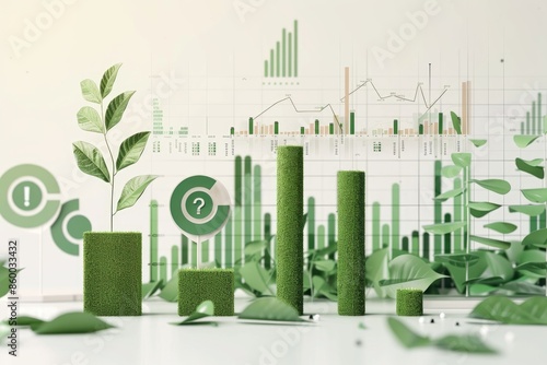 Sustainable growth concept with green plants and financial graphs representing eco-friendly business strategies and environmental success.