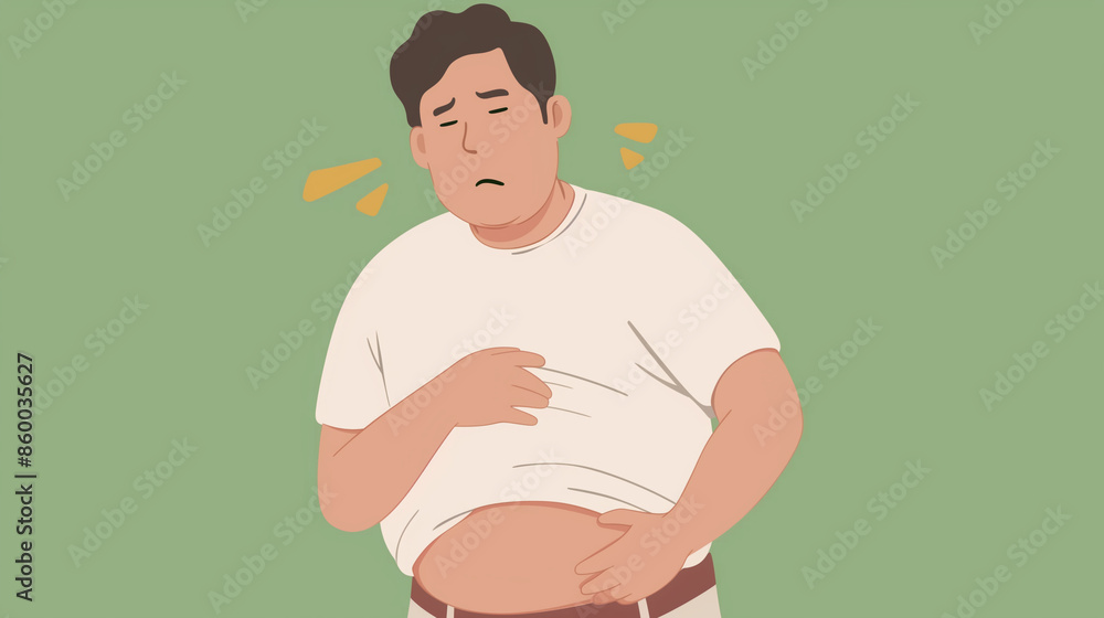 Illustration of a man suffering from obesity.
肥満症に悩む男性のイラスト Illustration of a man suffering from obesity.
肥満症に悩む男性のイラスト