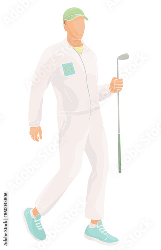 smiling golf club staff character  male caddie with golf club