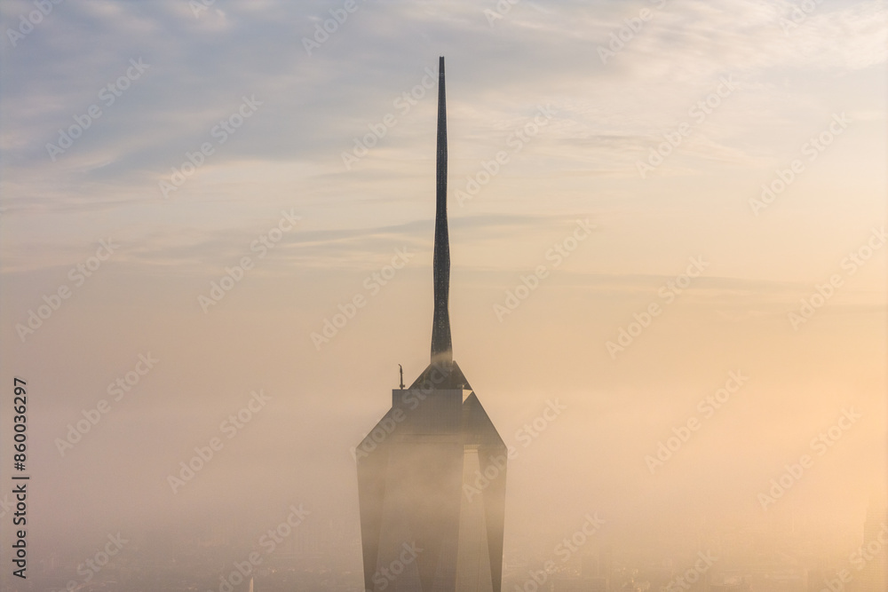Obraz premium Aerial view PNB 118 Close Up with Sunrise Background