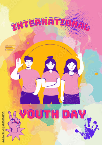 Yellow Blue Colorful Watercolor International Youth Day Flyer  photo