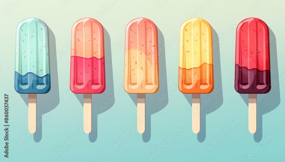 Colorful popsicles flat design top view summer treat theme cartoon drawing Complementary Color Scheme Colorful popsicles flat design top view summer treat theme cartoon drawing Complementary Color Scheme