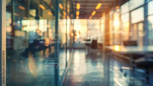 Blurry View Through Glass Doors of an Office