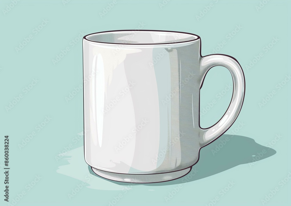 White Coffee Mug Illustration on Light Blue Background White Coffee Mug Illustration on Light Blue Background