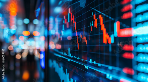 Blurred stock market investment trading financial graph for analyze profit finance business data.