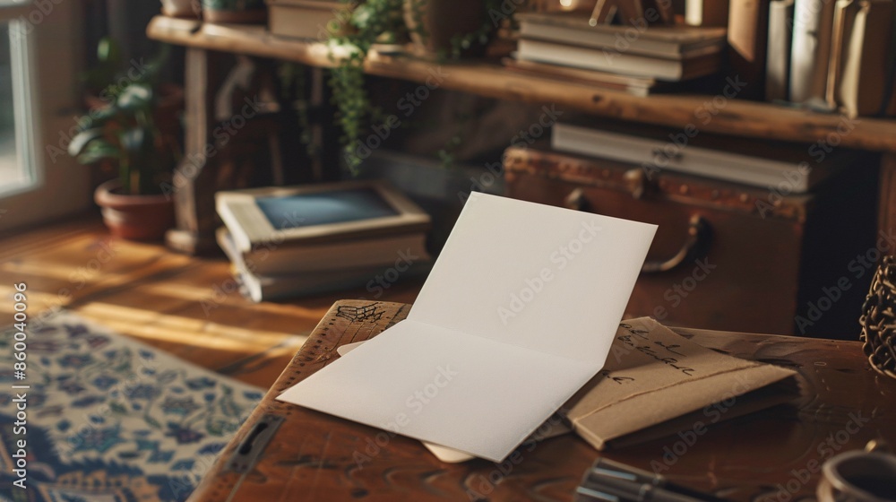 blank greeting card mockup on rustic wooden background. blank greeting card mockup on rustic wooden background.