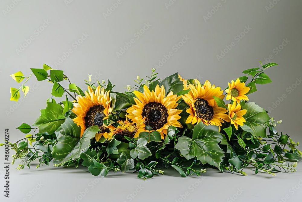 Comforting Memorial Day decoration with a cluster of sunflowers and ivy, offering solace to grieving hearts. Comforting Memorial Day decoration with a cluster of sunflowers and ivy, offering solace to grieving hearts.