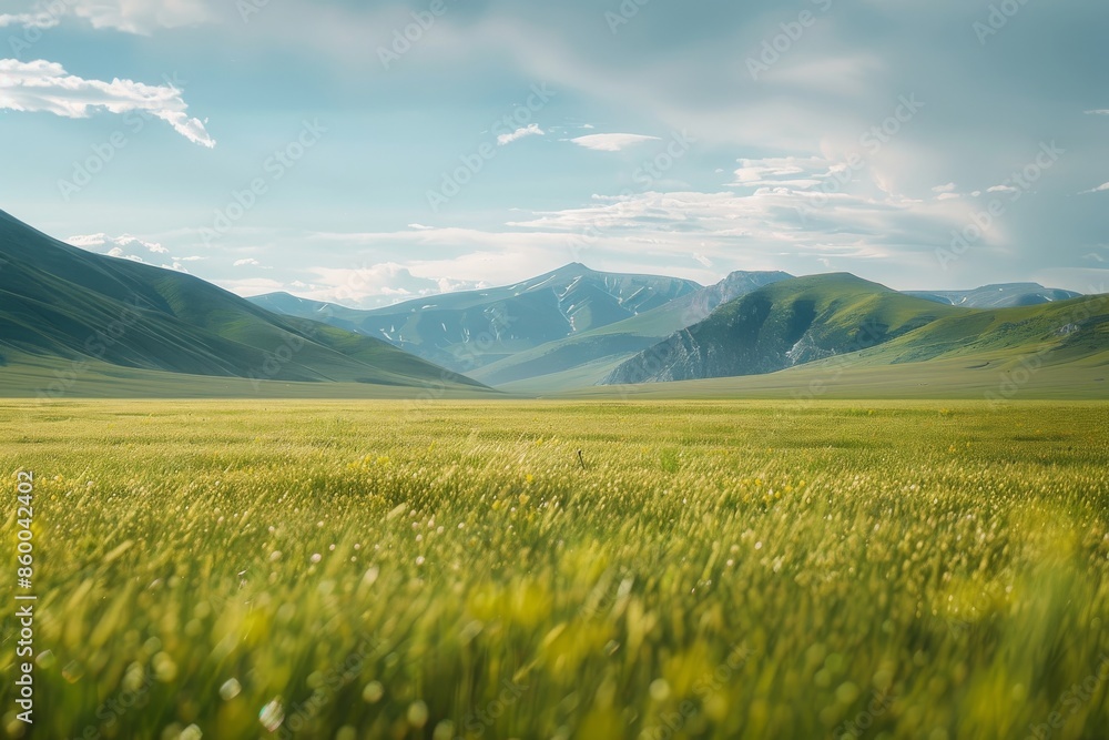 Serene Mountain Valley with Lush Grasslands Serene Mountain Valley with Lush Grasslands