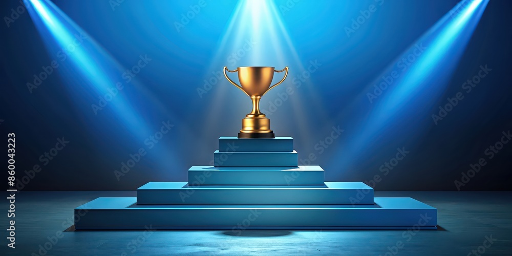 Obraz premium Stage podium scene with award ceremony on blue background, stage, podium, scene, award ceremony, blue background