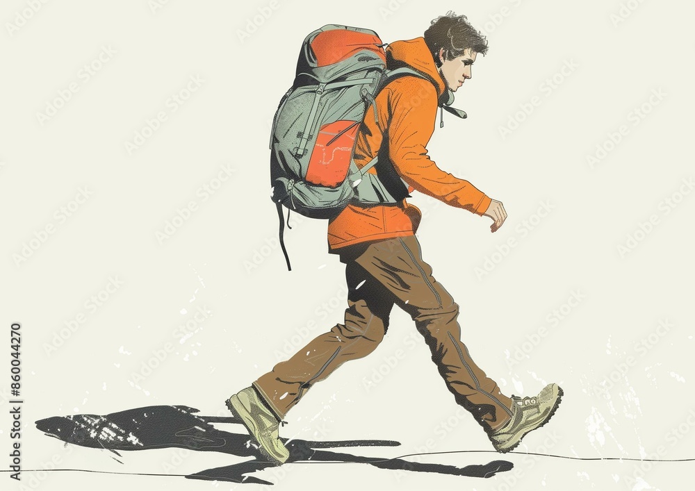 Outdoor Adventure Illustration of a Hiker with Backpack Outdoor Adventure Illustration of a Hiker with Backpack
