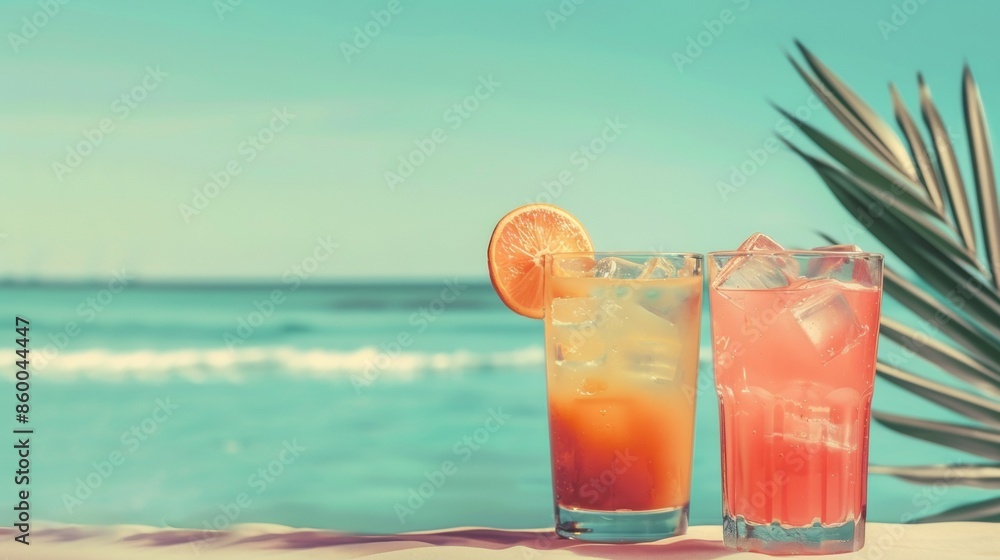 Obraz premium Two cocktails on a summer sea background