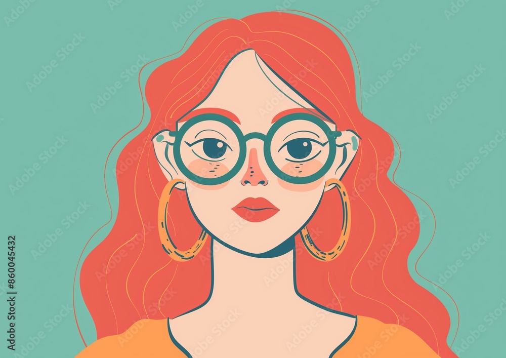Modern Minimalist Girl Illustration with Glasses and Hoop Earrings Modern Minimalist Girl Illustration with Glasses and Hoop Earrings