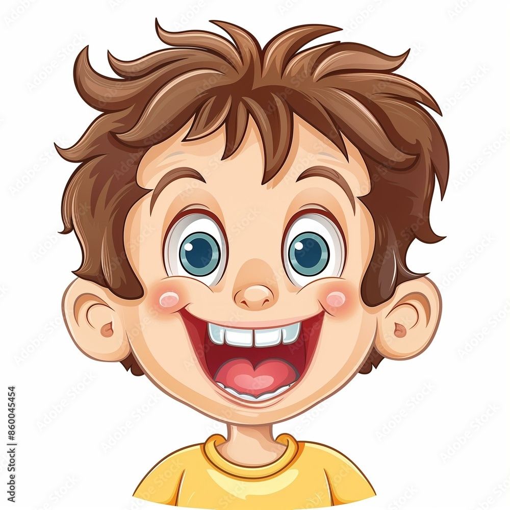 Excited Cartoon Boy Illustration with Happy Expression Excited Cartoon Boy Illustration with Happy Expression