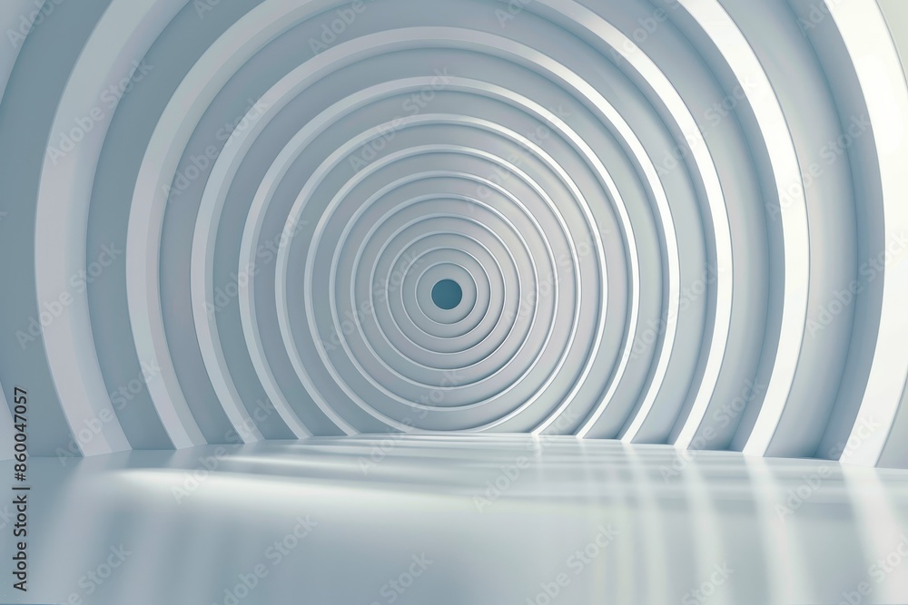 Fototapeta premium Futuristic white tunnel with circular patterns creating an abstract, modern architectural design with a sense of depth.