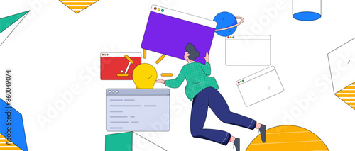 Programming teaching development flat character vector concept operation hand drawn illustration
