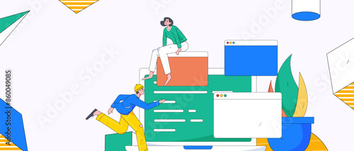 Programming teaching development flat character vector concept operation hand drawn illustration
