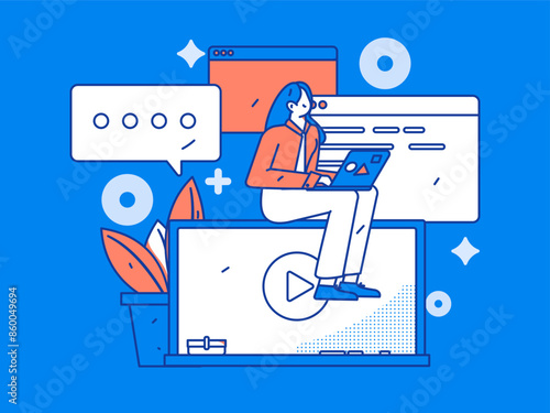Programming teaching development flat character vector concept operation hand drawn illustration
