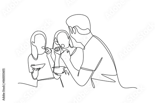 Simple line drawing of people hanging out together while chatting and eating. Happy people eating, talking at home and restaurants parties, hangouts with food and drinks. 