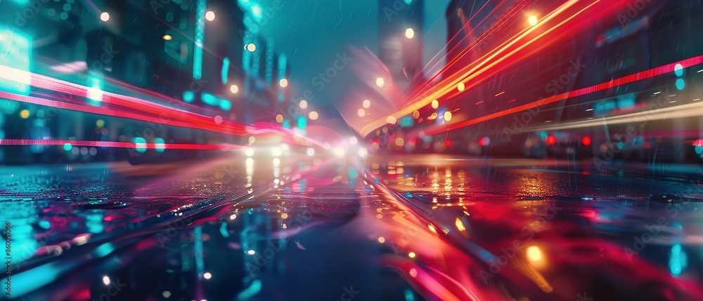 Cityscape at Night with Rain and Light Trails Cityscape at Night with Rain and Light Trails