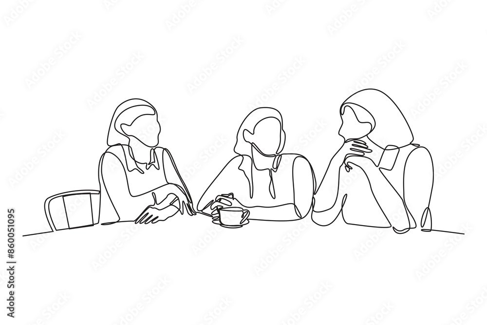 Simple line drawing of a group of women hanging out together while telling stories. Happy people eating, talking at home and restaurants parties, hangouts with food and drinks. Simple line drawing of a group of women hanging out together while telling stories. Happy people eating, talking at home and restaurants parties, hangouts with food and drinks.