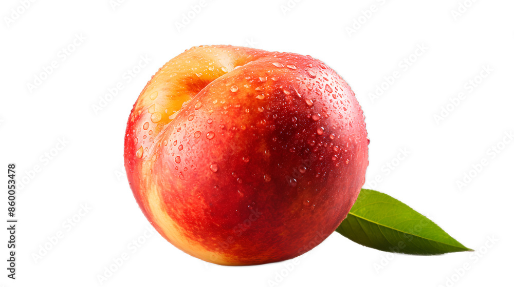 a peach with a leaf on a white background a peach with a leaf on a white background