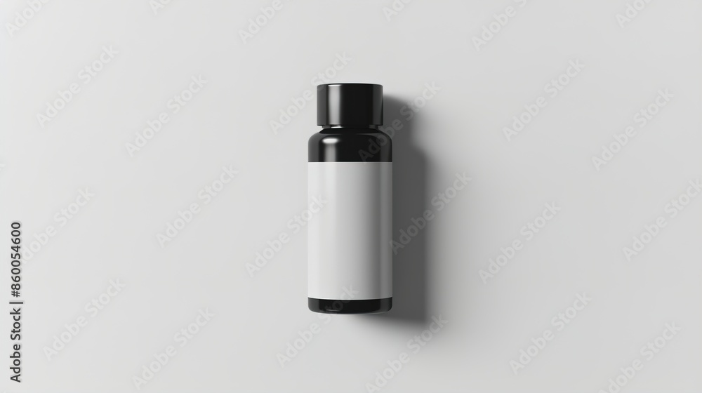 A minimalist black and white travel-size bottle set on a solid light gray background, leaving a large area for text at the top. A minimalist black and white travel-size bottle set on a solid light gray background, leaving a large area for text at the top.